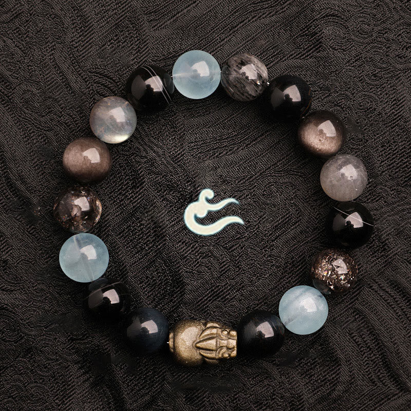 Buddha Stones Five Elements Various Agate Crystal Green Strawberry Quartz Moss Agate Green Phantom Luck Bracelet - image 22