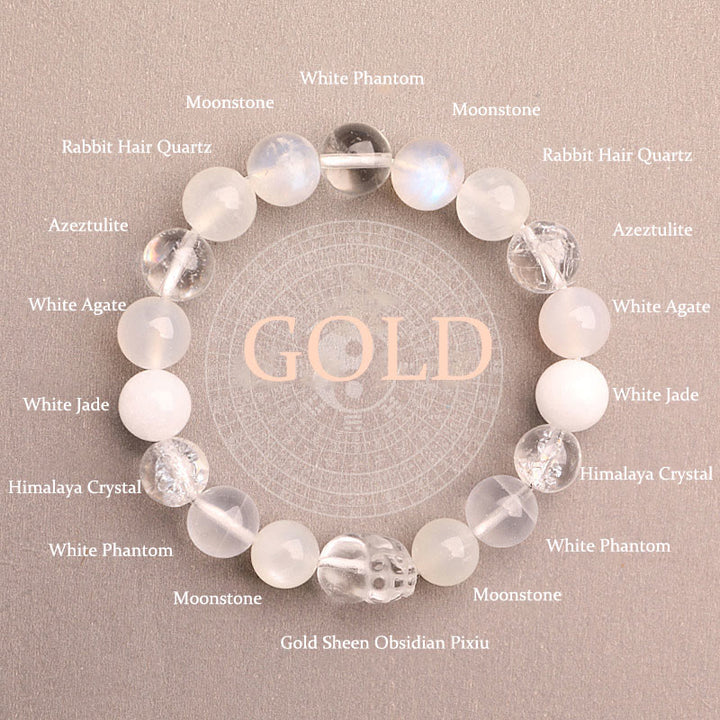 Buddha Stones Five Elements Various Agate Crystal Green Strawberry Quartz Moss Agate Green Phantom Luck Bracelet - Gold(Wrist Circumference: 14-16cm) - 10mm - image 41