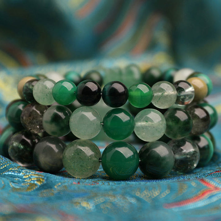 Buddha Stones Five Elements Various Agate Crystal Green Strawberry Quartz Moss Agate Green Phantom Luck Bracelet - image 12