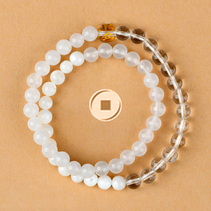 Buddha Stones Five Elements Various Agate Crystal Chalcedony White Crystal White Agate Luck Bracelet - image 1