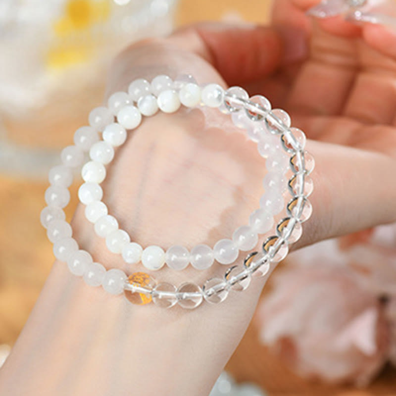 Buddha Stones Five Elements Various Agate Crystal Chalcedony White Crystal White Agate Luck Bracelet