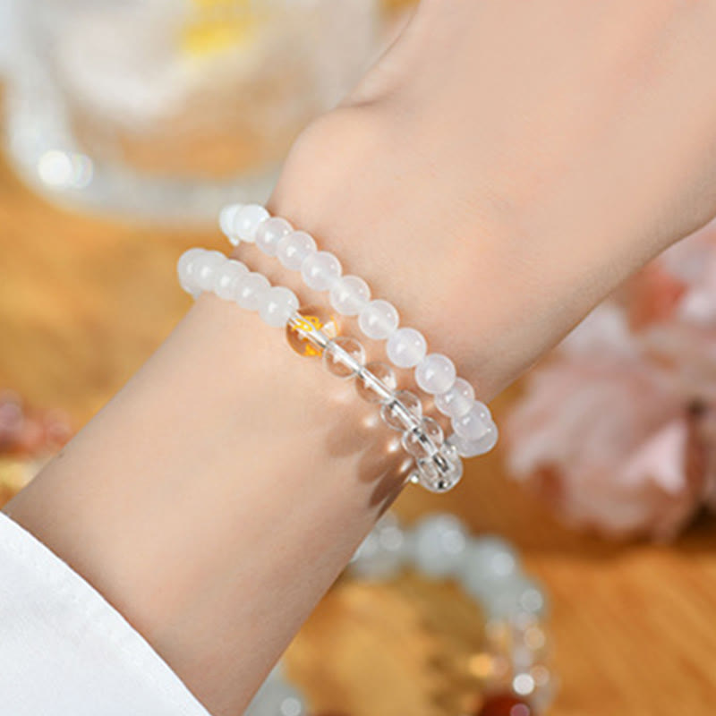 Buddha Stones Five Elements Various Agate Crystal Chalcedony White Crystal White Agate Luck Bracelet - image 3