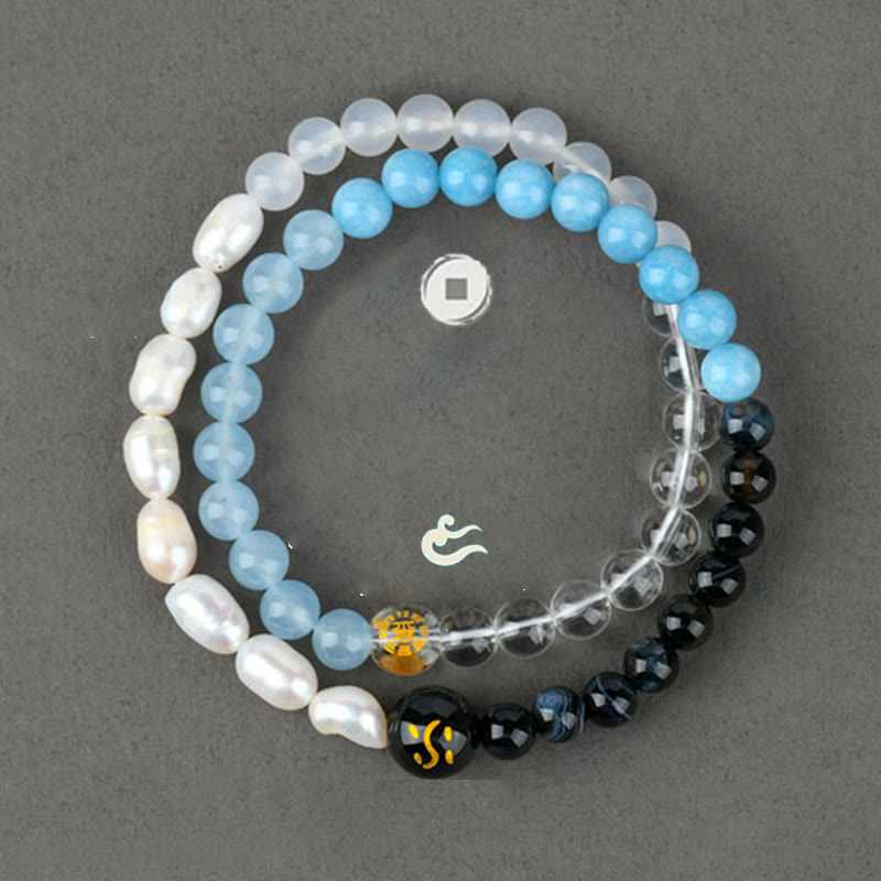 Buddha Stones Five Elements Various Agate Crystal Pearl Black Onyx White Agate White Crystal Luck Bracelet - image 1
