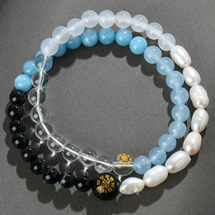 Buddha Stones Five Elements Various Agate Crystal Pearl Black Onyx White Agate White Crystal Luck Bracelet