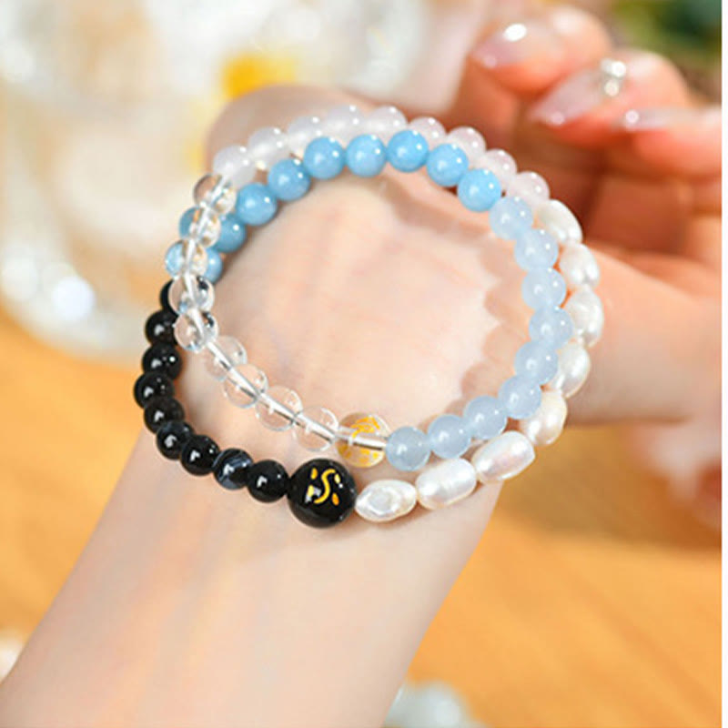 Buddha Stones Five Elements Various Agate Crystal Pearl Black Onyx White Agate White Crystal Luck Bracelet - image 3
