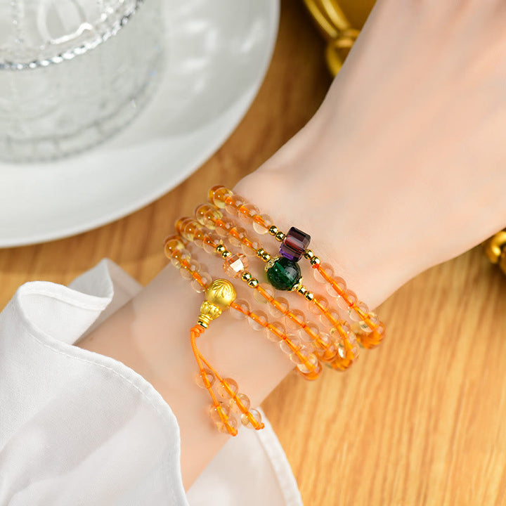 Buddha Stones 108 Mala Beads Citrine Happiness Bracelet