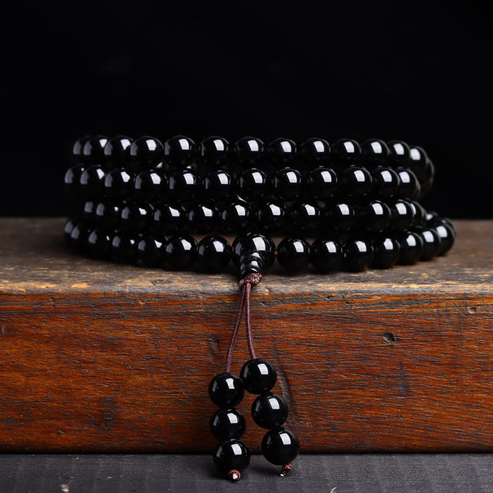 Buddha Stones 108 Mala Beads Black Obsidian lce Obsidian Fulfilment Bracelet