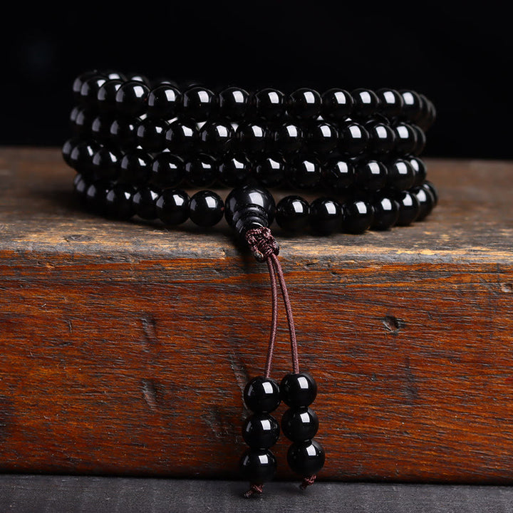 Buddha Stones 108 Mala Beads Black Obsidian lce Obsidian Fulfilment Bracelet