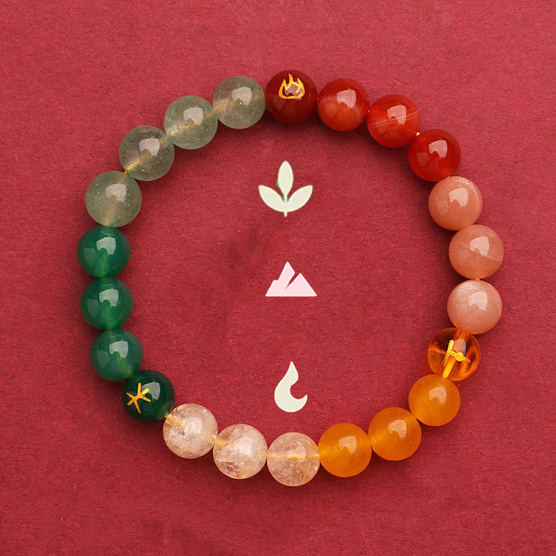 Buddha Stones Five Elements Various Agate Crystal Green Strawberry Quartz Sun Stone Wealth Bracelet