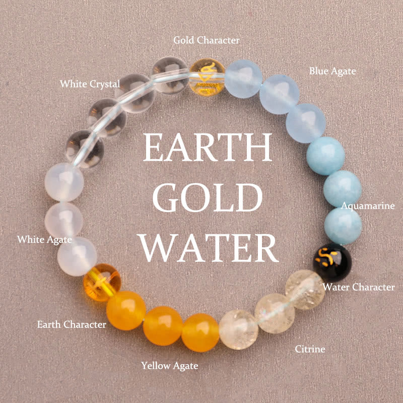 Buddha Stones Five Elements Various Agate Crystal Green Strawberry Quartz Sun Stone Wealth Bracelet - Gold Earth Water(Wrist Circumference: 14-16cm) - 8mm - image 18
