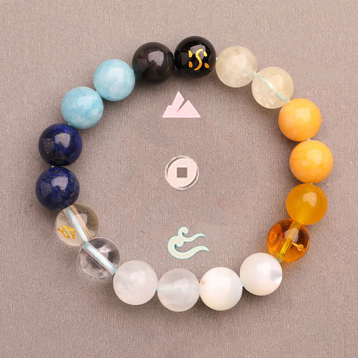 Buddha Stones Five Elements Various Agate Crystal Green Strawberry Quartz Sun Stone Wealth Bracelet