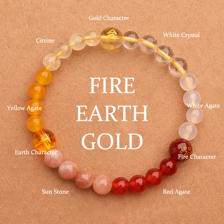 Buddha Stones Five Elements Various Agate Crystal Green Strawberry Quartz Sun Stone Wealth Bracelet