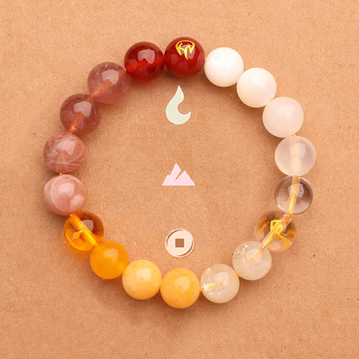 Buddha Stones Five Elements Various Agate Crystal Green Strawberry Quartz Sun Stone Wealth Bracelet