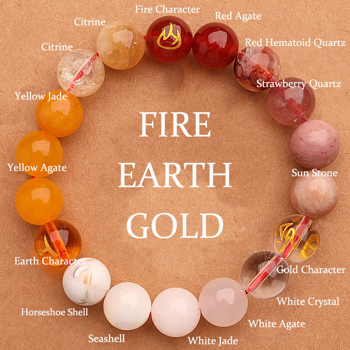 Buddha Stones Five Elements Various Agate Crystal Green Strawberry Quartz Sun Stone Wealth Bracelet - Gold Fire Earth(Wrist Circumference: 14-16cm) - 12mm - image 30