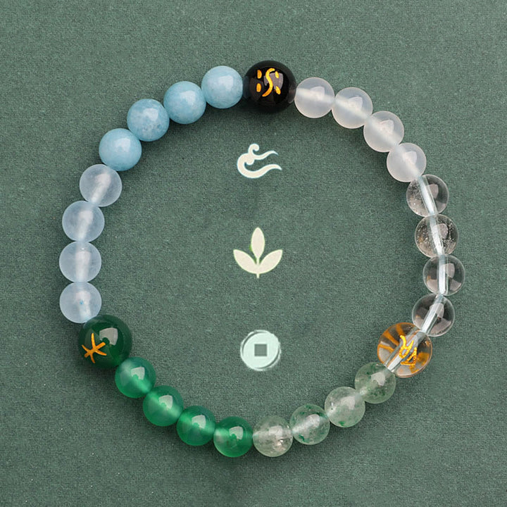 Buddha Stones Five Elements Various Agate Crystal Green Strawberry Quartz Sun Stone Wealth Bracelet