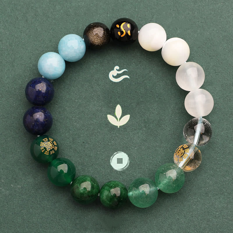 Buddha Stones Five Elements Various Agate Crystal Green Strawberry Quartz Sun Stone Wealth Bracelet