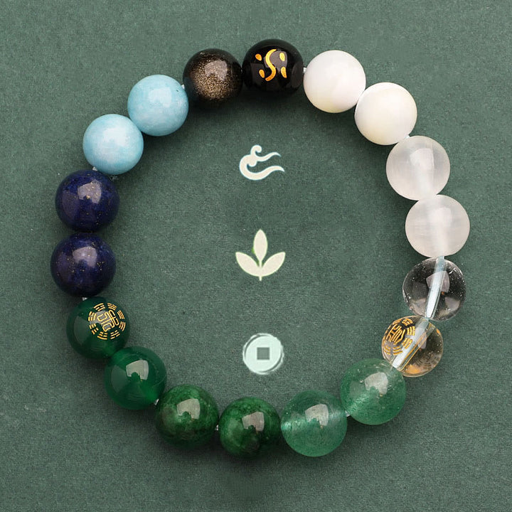 Buddha Stones Five Elements Various Agate Crystal Green Strawberry Quartz Sun Stone Wealth Bracelet