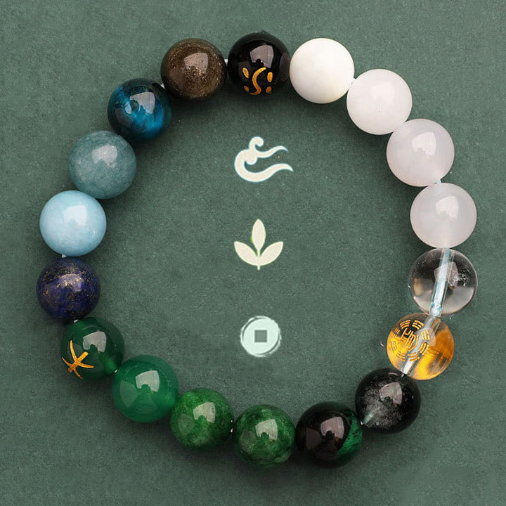 Buddha Stones Five Elements Various Agate Crystal Green Strawberry Quartz Sun Stone Wealth Bracelet