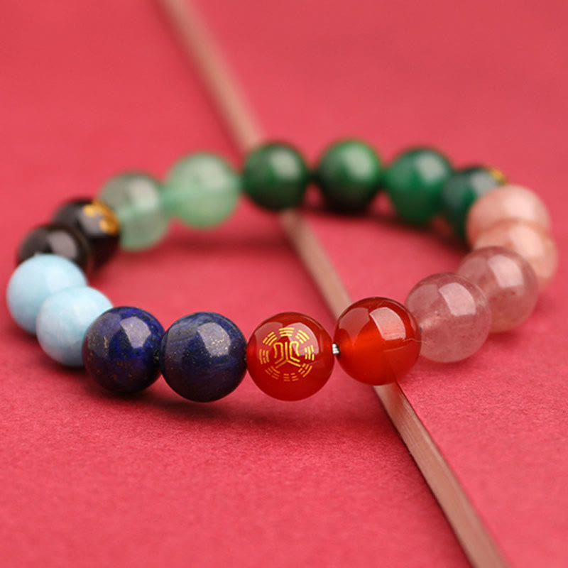 Buddha Stones Five Elements Various Agate Crystal Green Strawberry Quartz Sun Stone Wealth Bracelet