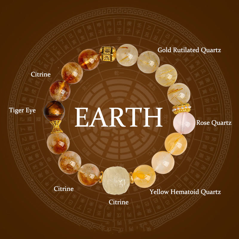 Buddha Stones Five Elements Various Agate Crystal Green Phantom Rutilated Quartz Green Grape Agate Malachite Luck Bracelet - Earth(Wrist Circumference: 14-16cm) - image 22