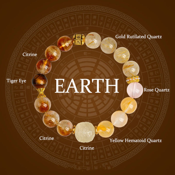 Buddha Stones Five Elements Various Agate Crystal Green Phantom Rutilated Quartz Green Grape Agate Malachite Luck Bracelet - Earth(Wrist Circumference: 14-16cm) - image 22