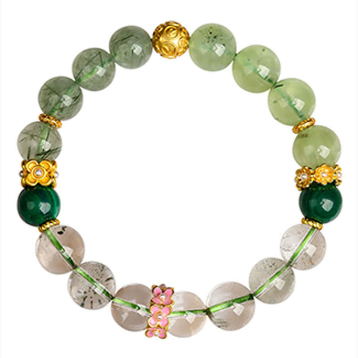 Buddha Stones Five Elements Various Agate Crystal Green Phantom Rutilated Quartz Green Grape Agate Malachite Luck Bracelet