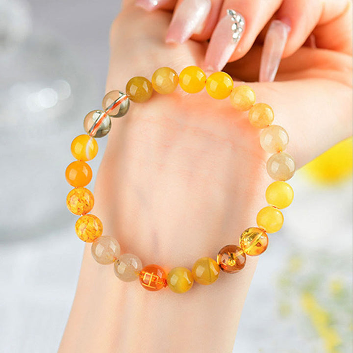 Buddha Stones Five Elements Various Agate Crystal Rutilated Quartz Tiger Eye Yellow Agate Citrine Luck Bracelet - image 5