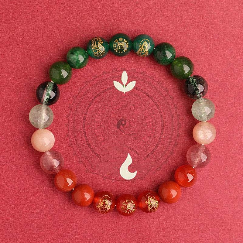 Buddha Stones Five Elements Various Agate Crystal South Red Agate Strawberry Quartz Sun Stone Citrine Luck Bracelet