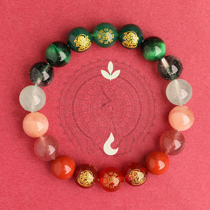 Buddha Stones Five Elements Various Agate Crystal South Red Agate Strawberry Quartz Sun Stone Citrine Luck Bracelet