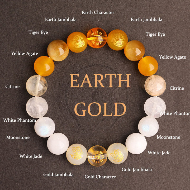 Buddha Stones Five Elements Various Agate Crystal South Red Agate Strawberry Quartz Sun Stone Citrine Luck Bracelet - Gold Earth(Wrist Circumference: 14-16cm) - 10mm - image 31