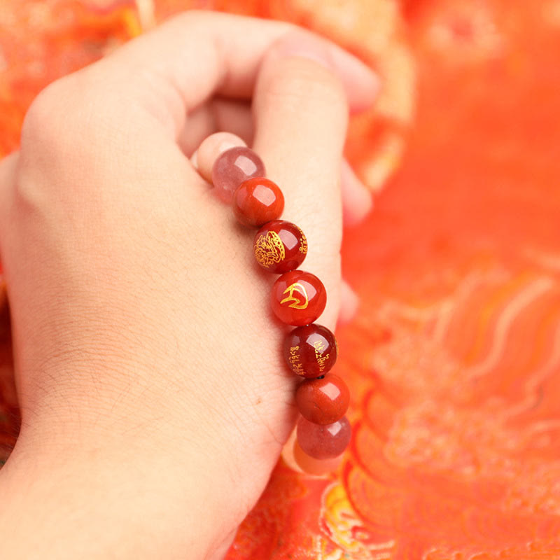 Buddha Stones Five Elements Various Agate Crystal South Red Agate Strawberry Quartz Sun Stone Citrine Luck Bracelet - image 28