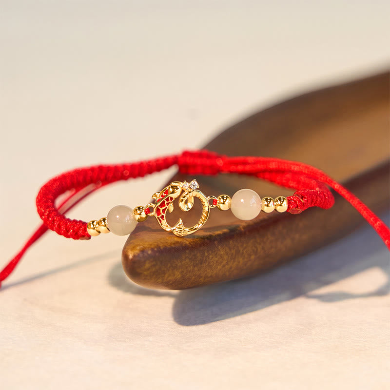 Buddha Stones 925 Sterling Silver Hetian Jade Cinnabar Koi Fish Year Of Snake Red String Protection Braided Bracelet