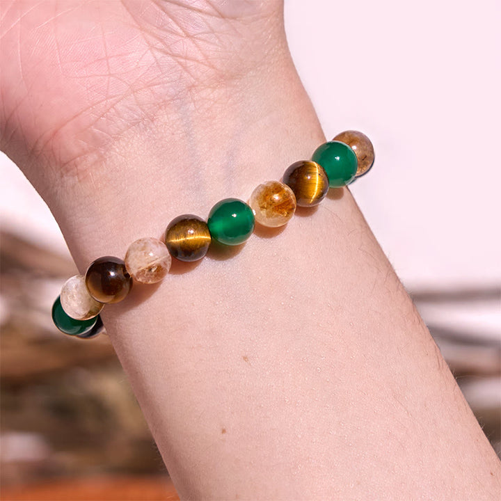 Buddha Stones Natural Tiger Eye Green Agate Citrine Mix And Match Beads Protection Bracelet