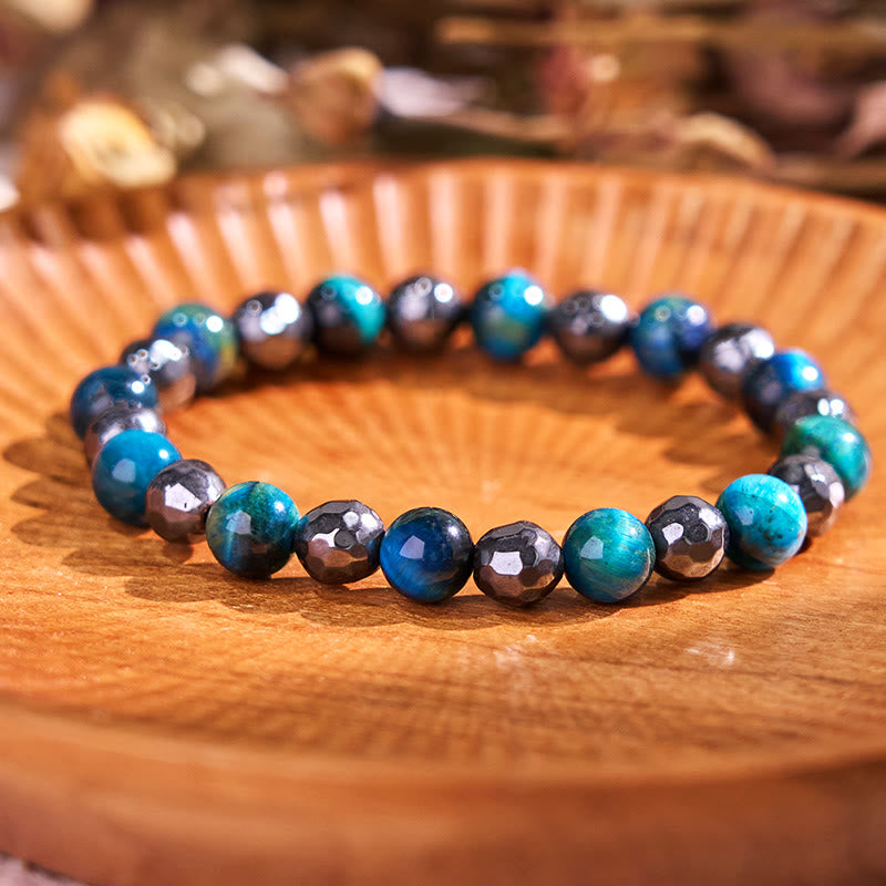 Buddha Stones 2Pcs Hematite Tiger Eye Blue Tiger Eye Powerful Bracelet Set