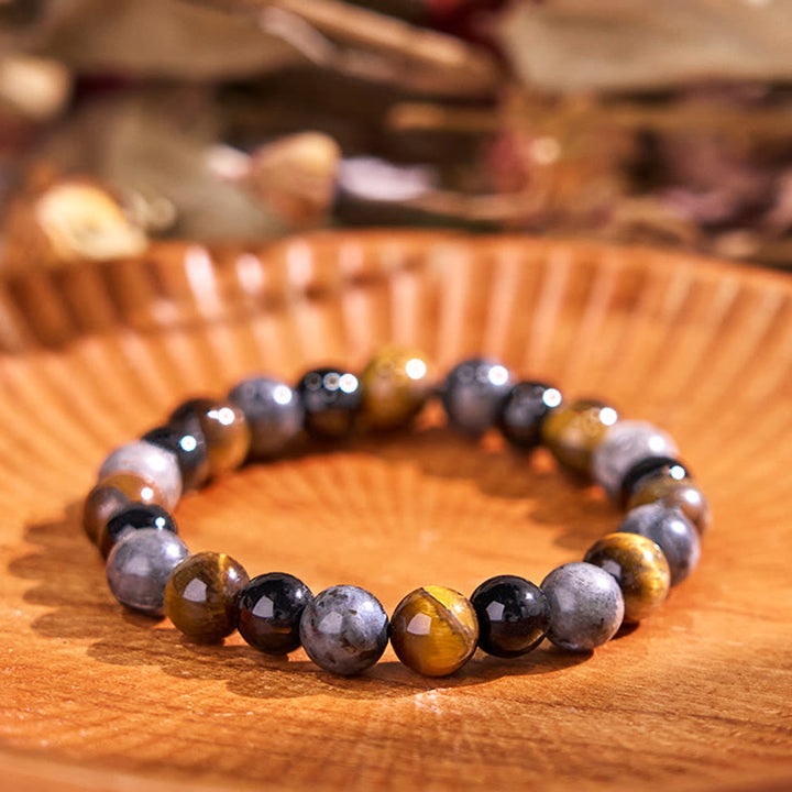 Buddha Stones Tiger Eye Black Glitter Stone Black Glass Beads Snowflake Obsidian Lava Rock Rhodonite Protection Bracelet