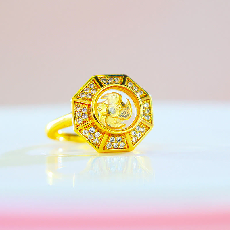 Buddha Stones Gold Plated Copper Windmill Feng Sheng Shui Qi Luck Wealth Adjustable Ring