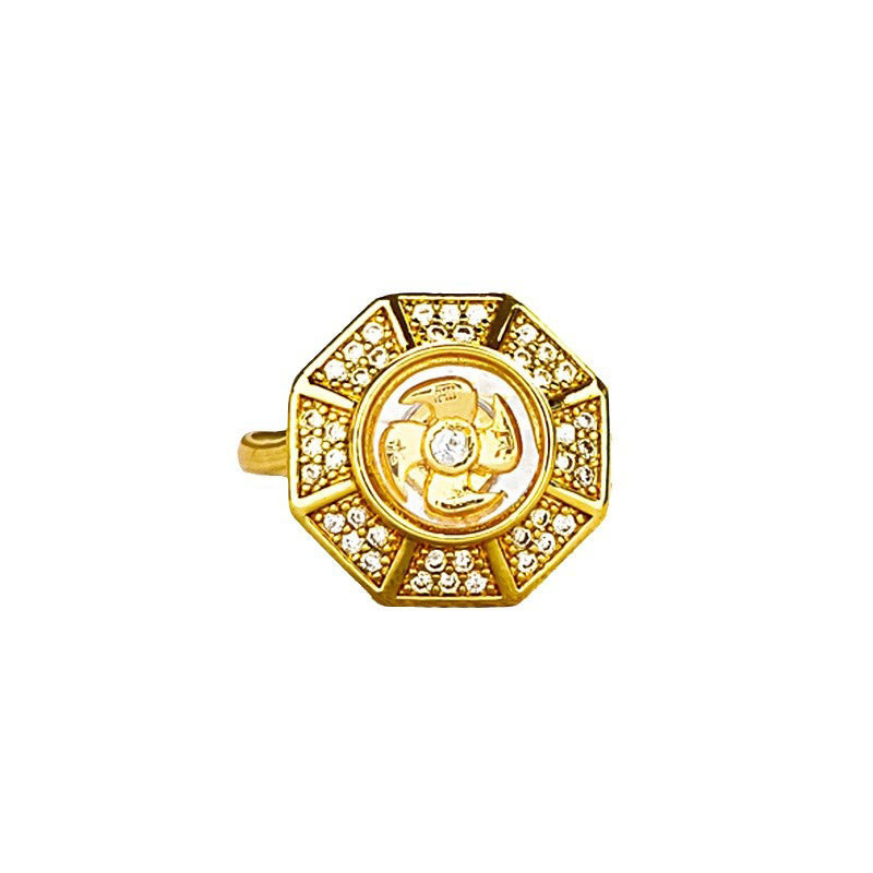 Buddha Stones Gold Plated Copper Windmill Feng Sheng Shui Qi Luck Wealth Adjustable Ring