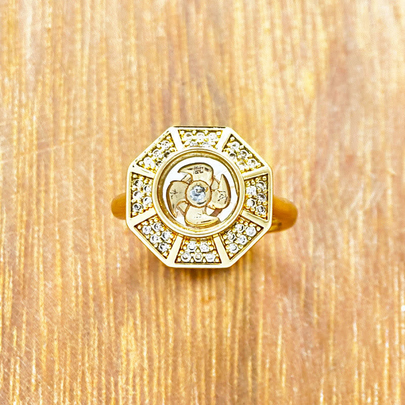 Buddha Stones Gold Plated Copper Windmill Feng Sheng Shui Qi Luck Wealth Adjustable Ring