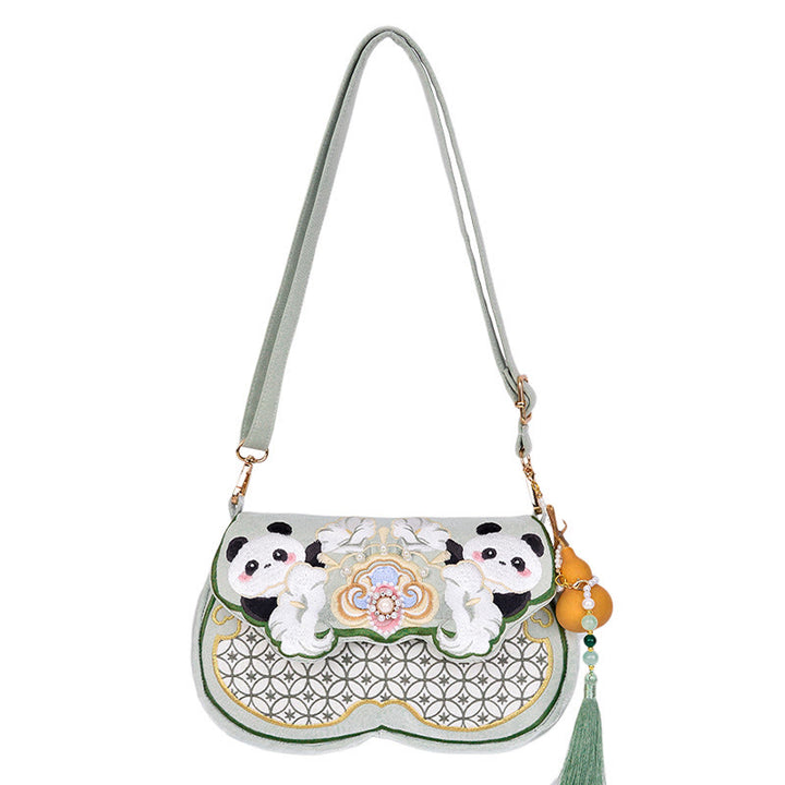 Buddha Stones Panda Flowers Gourd Pendant Shoulder Bag Crossbody Bag