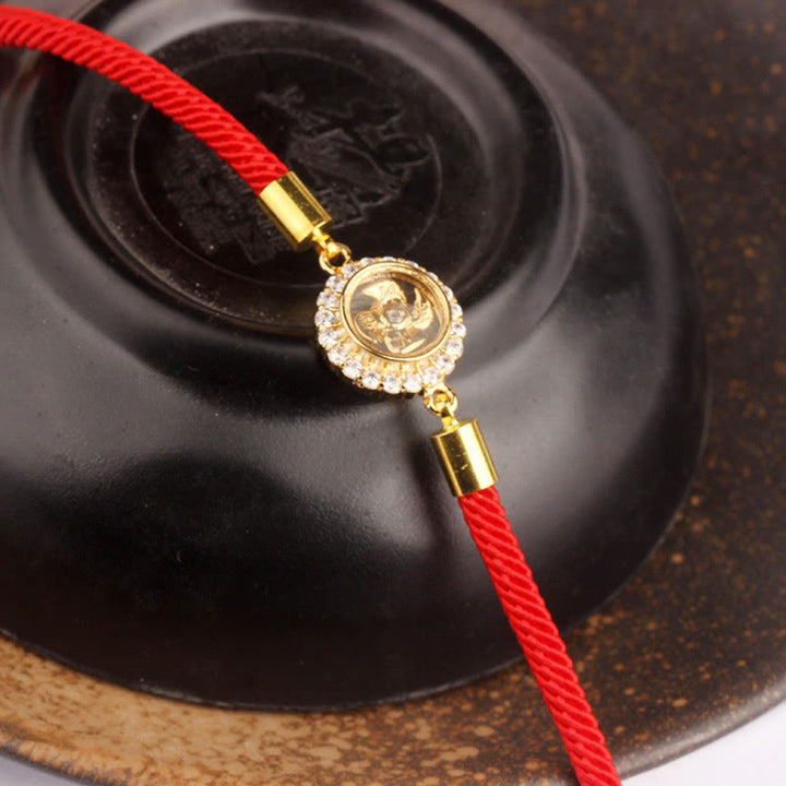 Buddha Stones Red String Copper Brass Rotatable Windmill Feng Sheng Shui Qi Protection Braided Bracelet