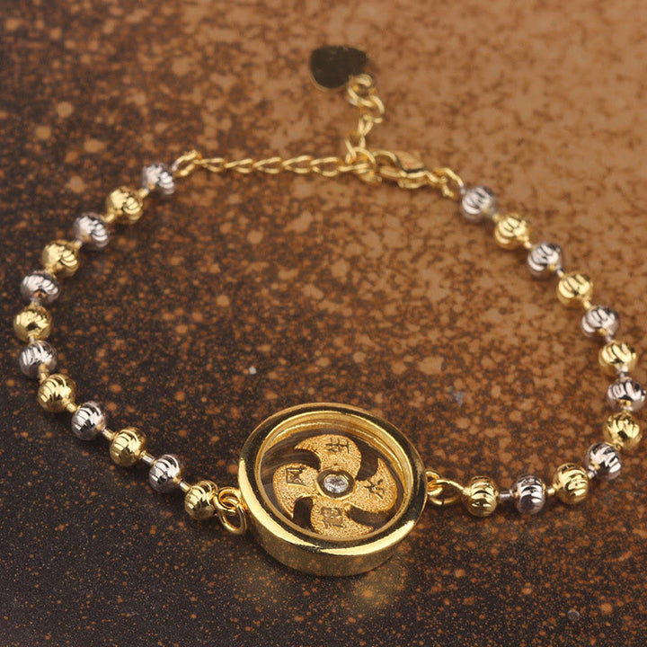 Buddha Stones Feng Sheng Shui Qi Copper Brass Rotatable Windmill Bead Protection Braided Bracelet