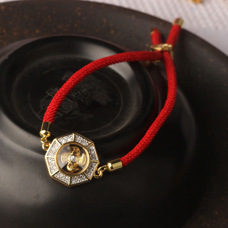 Buddha Stones Copper Brass Rotatable Windmill Feng Sheng Shui Qi Red String Faith Braided Bracelet