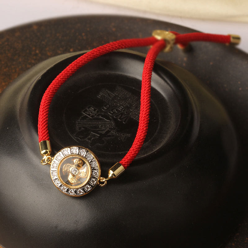 Buddha Stones Copper Brass Feng Sheng Shui Qi Rotatable Windmill  Red String Faith Braided Bracelet