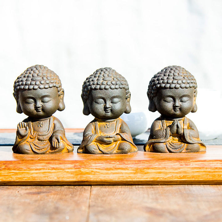 Buddha Stones Small Meditating Buddha Iron Powder Rust Cast Resin Statue Home Decoration - 3Pcs Buddha Set - image 0