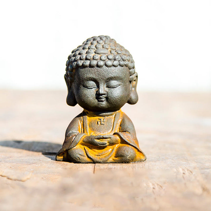 Buddha Stones Small Meditating Buddha Iron Powder Rust Cast Resin Statue Home Decoration