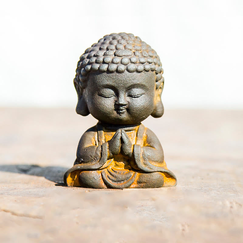 Buddha Stones Small Meditating Buddha Iron Powder Rust Cast Resin Statue Home Decoration - Folded Palms Buddha 9*6.5*5.3cm - image 16