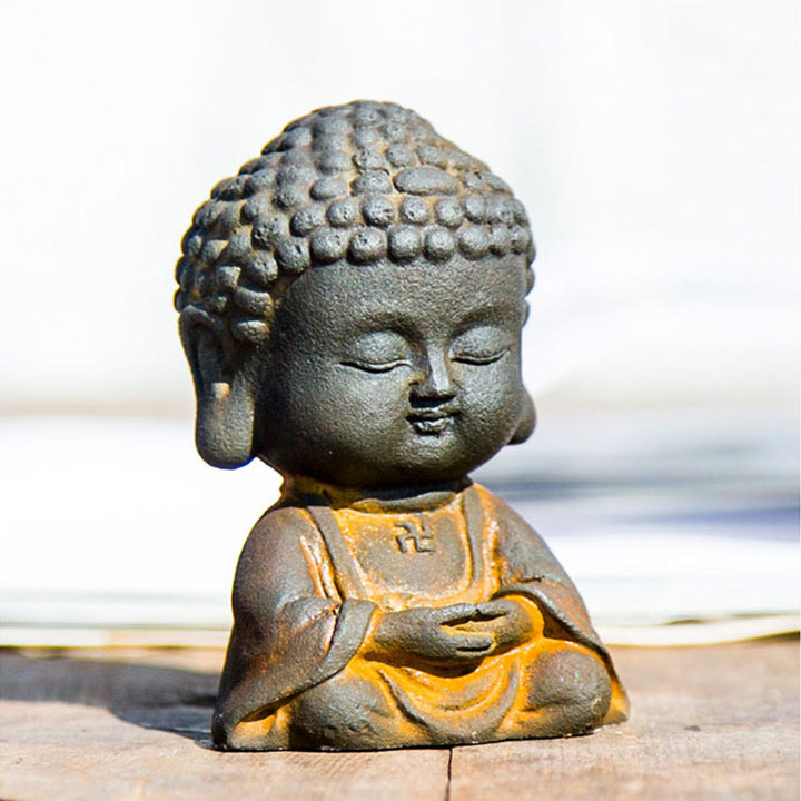 Buddha Stones Small Meditating Buddha Iron Powder Rust Cast Resin Statue Home Decoration