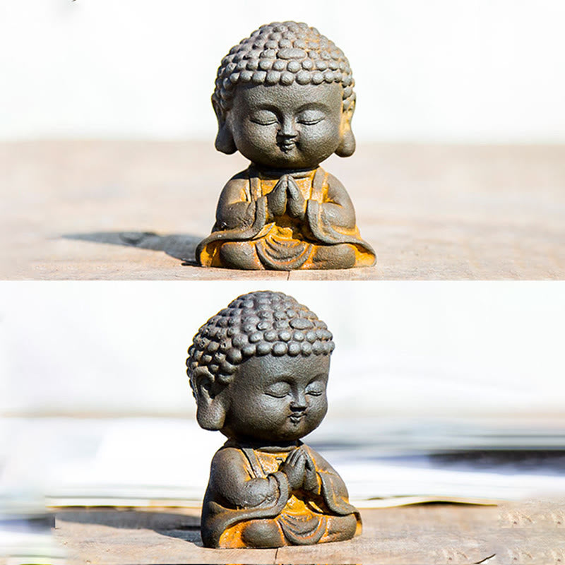 Buddha Stones Small Meditating Buddha Iron Powder Rust Cast Resin Statue Home Decoration