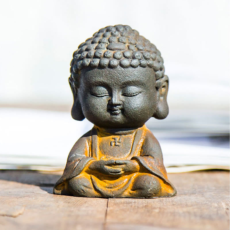 Buddha Stones Small Meditating Buddha Iron Powder Rust Cast Resin Statue Home Decoration