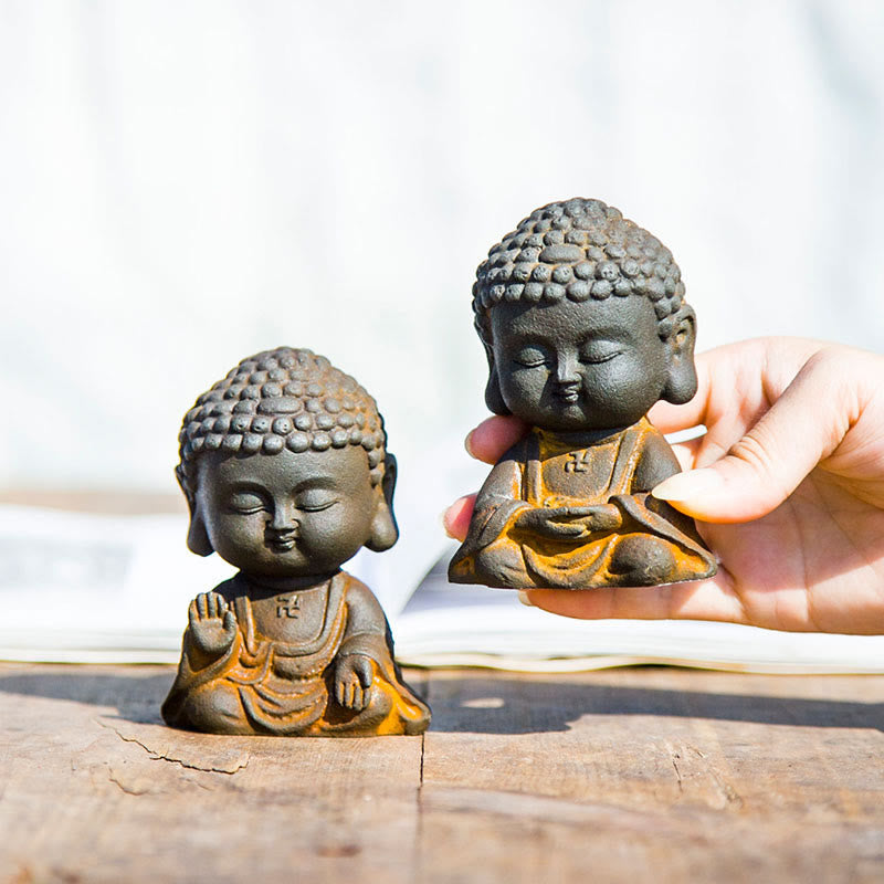 Buddha Stones Small Meditating Buddha Iron Powder Rust Cast Resin Statue Home Decoration